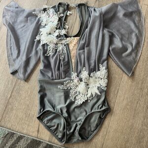 Deep Silver Glamour Lyrical costume For Dance Soloist Rhinestoned Stage Ready